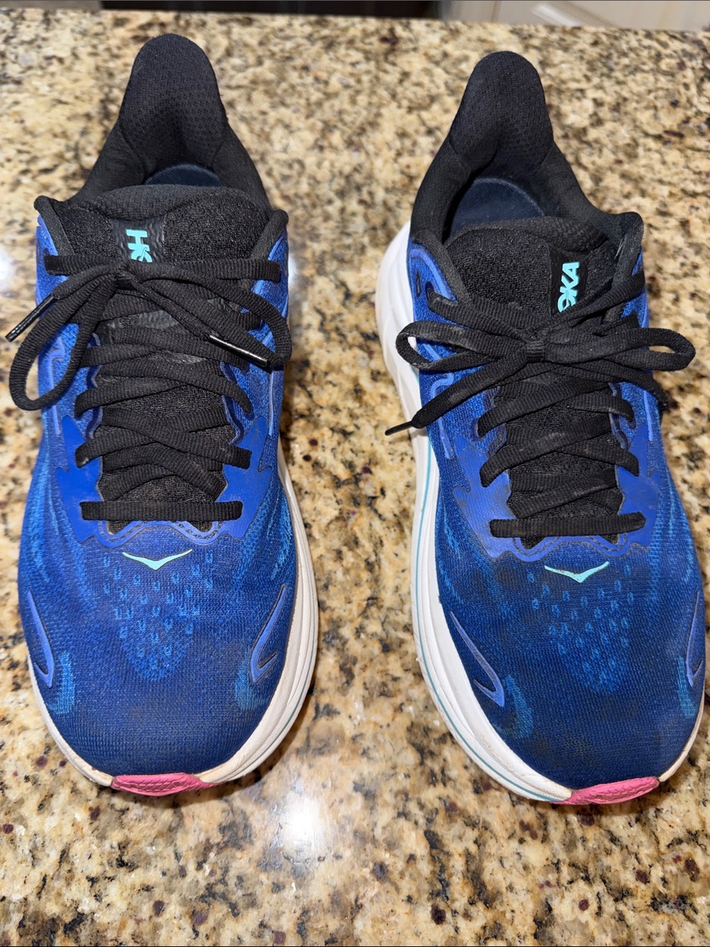 Hoka Womens Blue Running Sneakers with Pink Accents